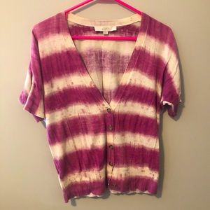 💖5/$25 Fuchsia white striped tiedye semi cropped cardigan